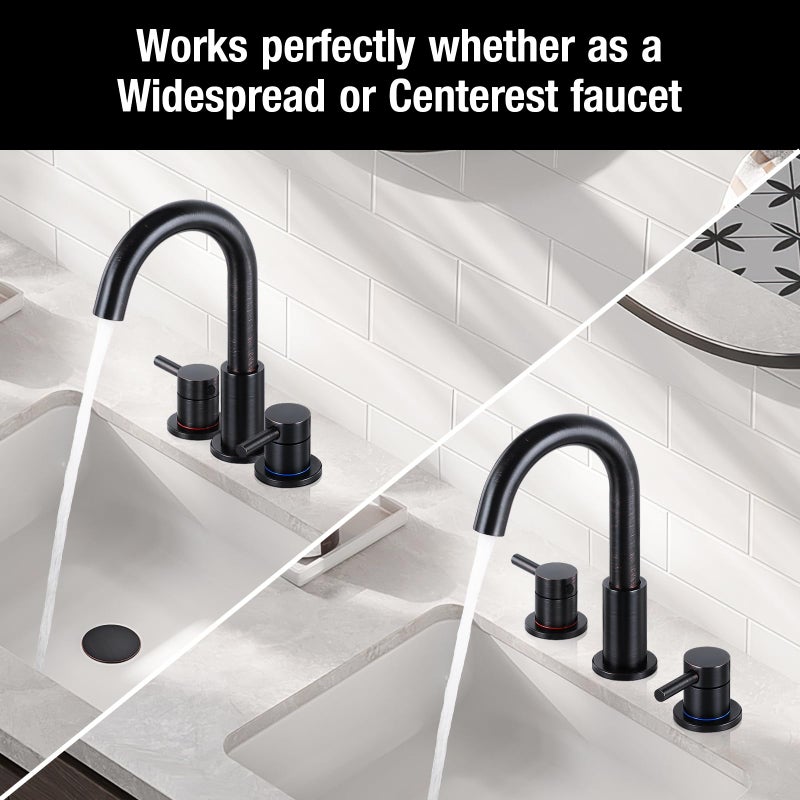 FGKQ Bathroom Faucets 3 Hole, 8 Inch Widespread Bathroom Sink Faucets with Pop Up Drain, Sink Faucet Bathroom 2 Handles with Water Supply Pipes,Oil Rubbed Bronze - Image 3